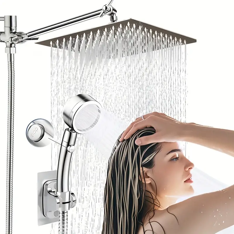 High-Pressure Rainfall Shower Head with women washing here hair